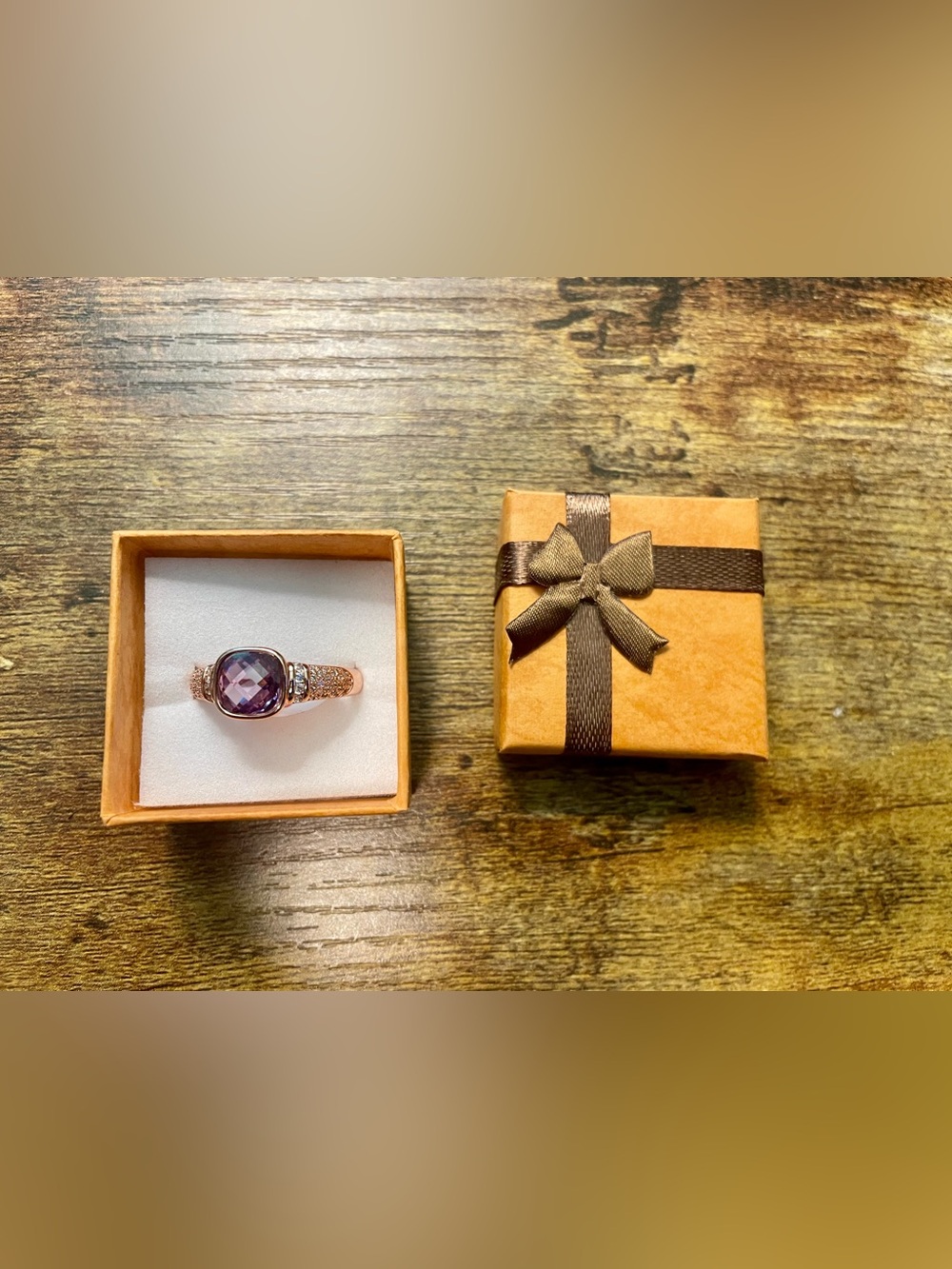 Bomb Party OG Amethyst Cushion-Cut with CZ Ring on Rose Gold Size 10